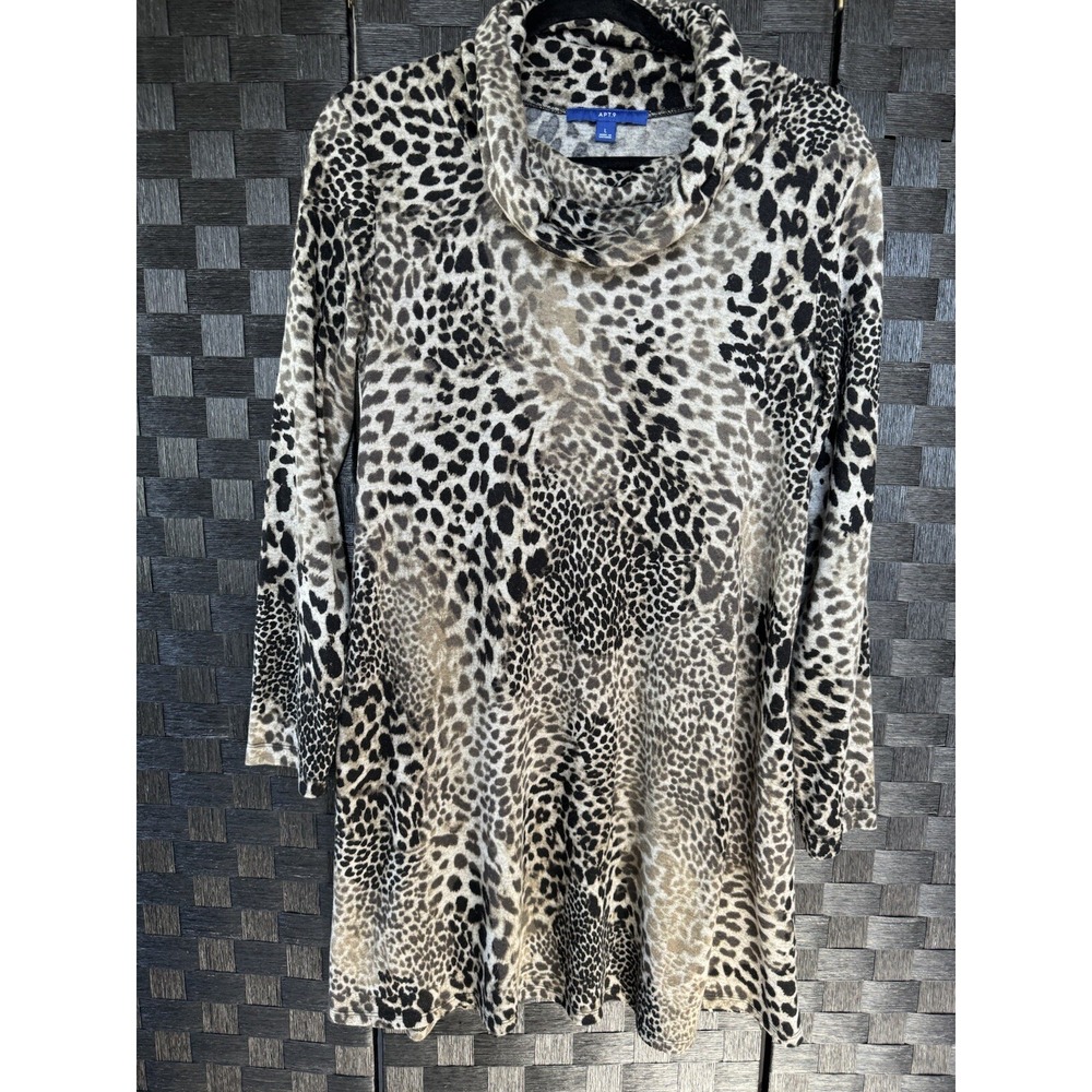 Apt 9 Women's Dress Size Large Animal Print Sweater Dress With Pockets Cowl Neck